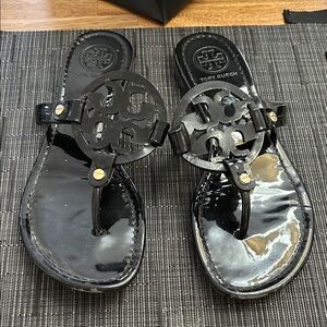 Tory Burch Black Patent Leather Thong Sandals